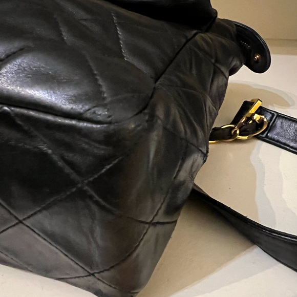CHANEL Black Quilted Backpack with Gold Logo - Picture 7 of 16